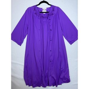 Shadowline Nightgown Robe Set Women SM  Purple Floral Embroidered Vintage 2pc